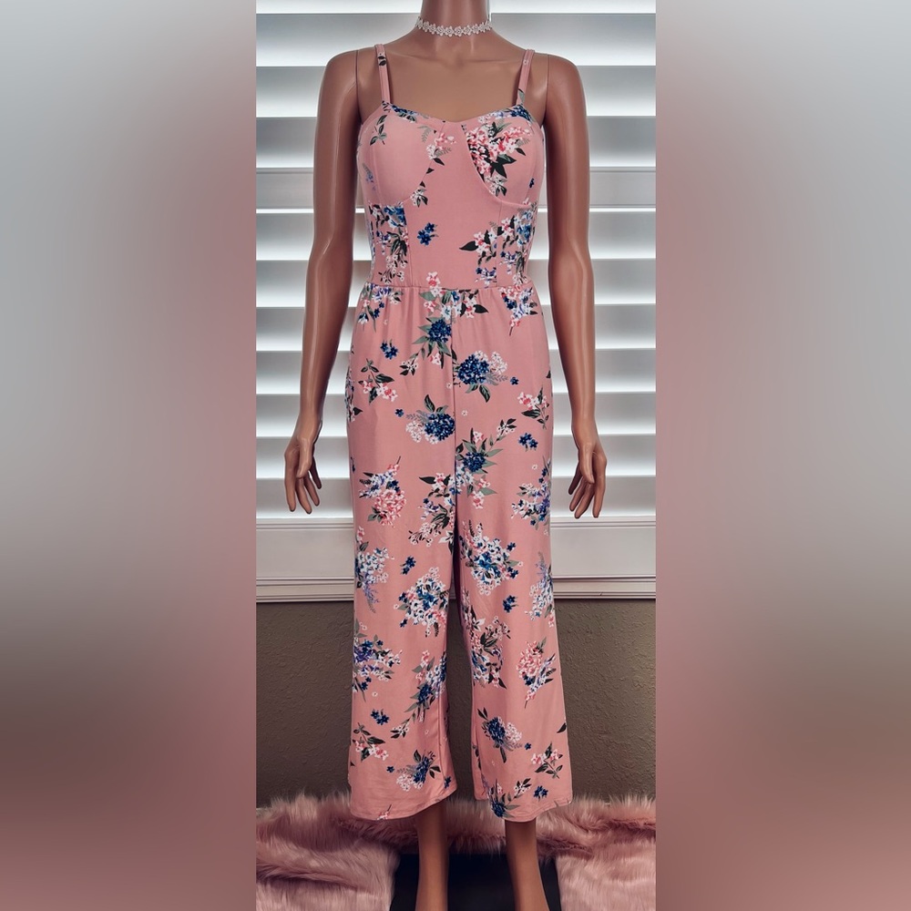 Pink Floral Jumpsuit w/Molded Cups, Sz M- by No Boundaries